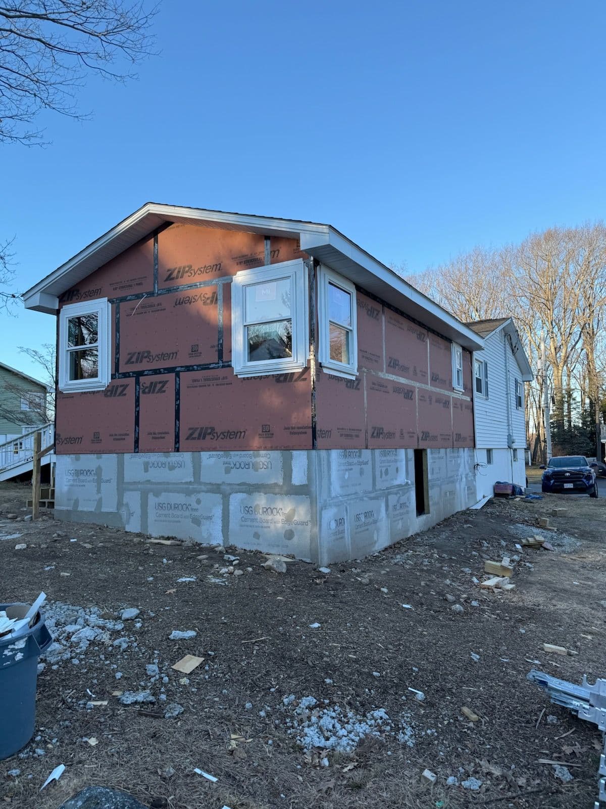 Exterior Foundation Preparation with Zip System and USG Durock